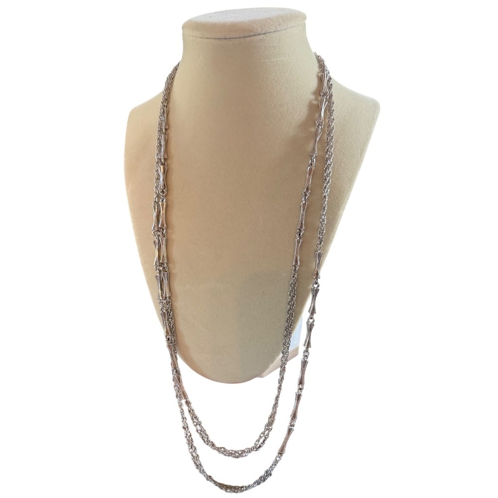 Monet Vintage Silver Tone Multi Strand Layered Bar Link Rope Chain Necklace 26"